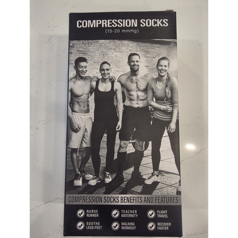 Compression Socks, Unisex White Size Large / Extra‎ Large 15-20 MmHg
